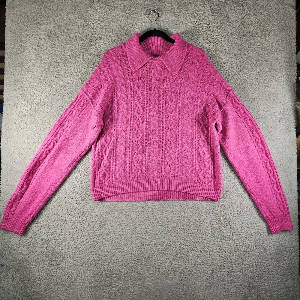 Free People Every Cloud Sweater Womens L Pink Cable Knit Fisherman Coquette